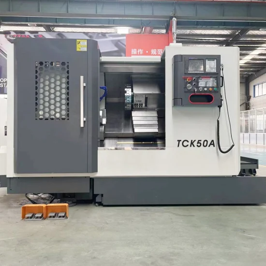 중국 고속 정밀 자동 금속 터닝 서보 모터 터렛 Fanuc 수평 경사 침대 CNC 선반 Tck50A